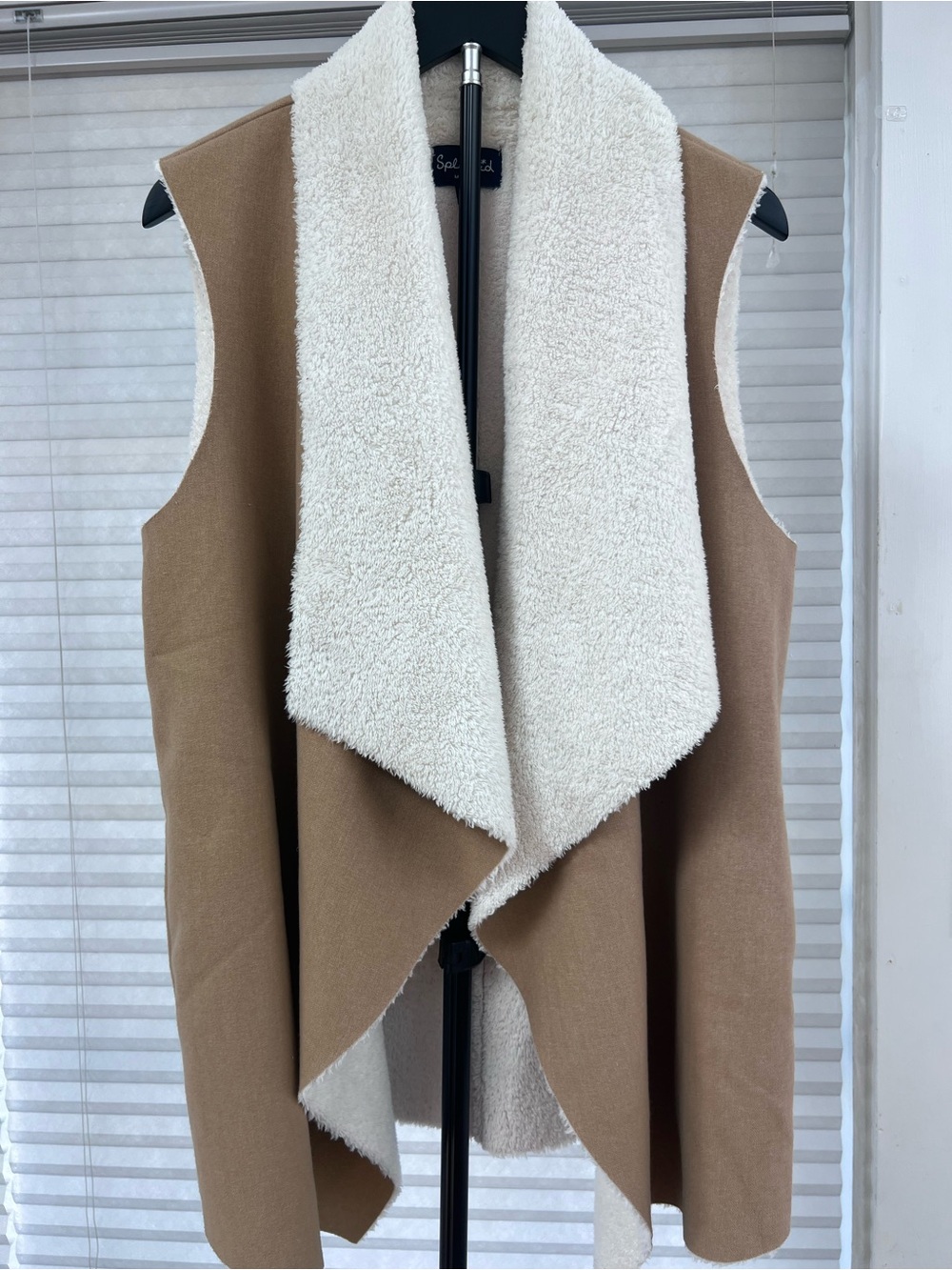 Splendid Camel and Cream Faux-Sherpa Draped Vest